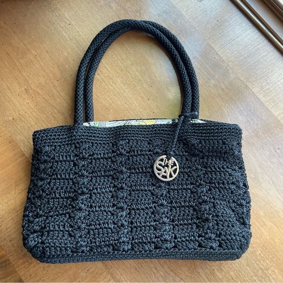 The Sak Black Crochet Woven Macrame Shoulder Bag - Picture 1 of 12